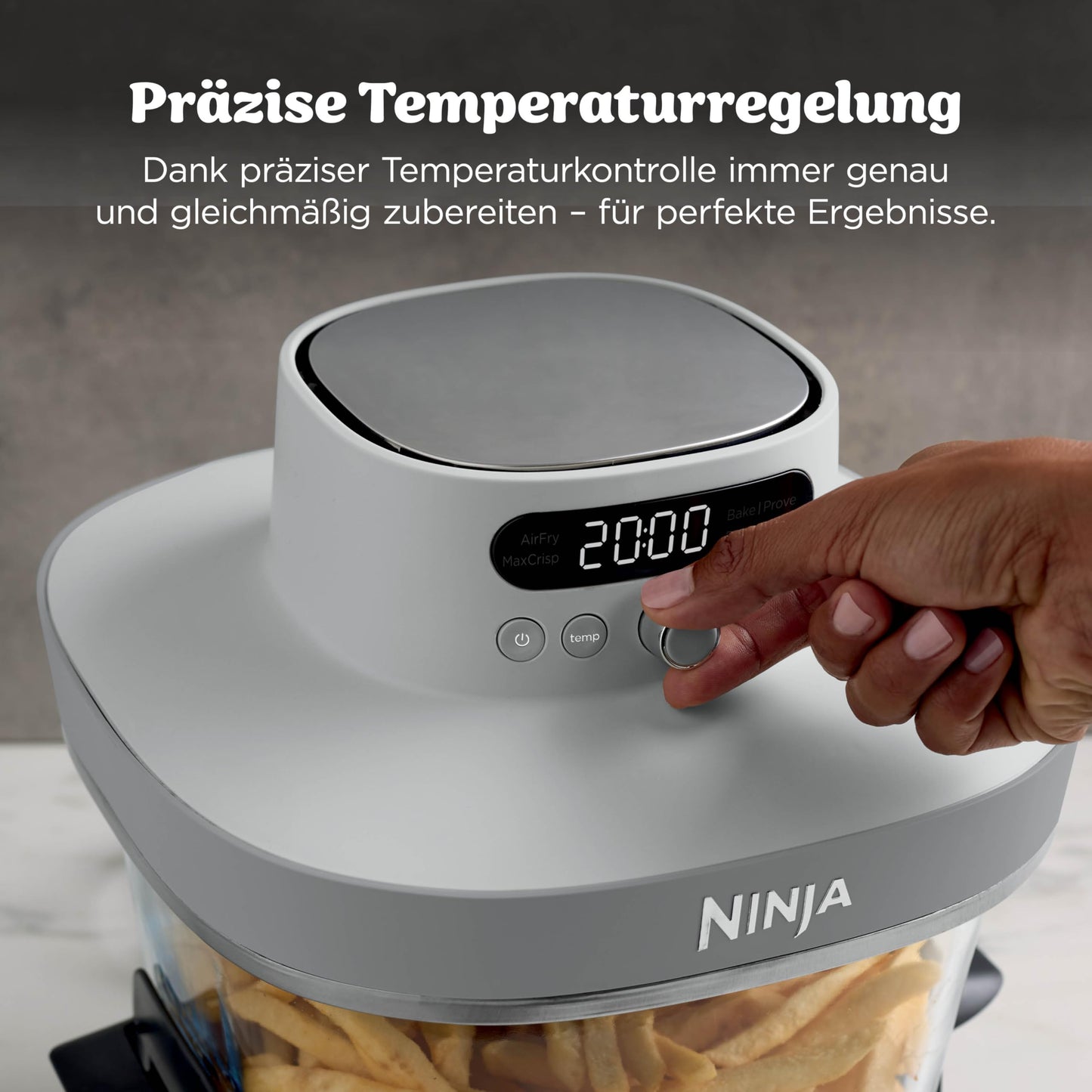 Ninja CRISPi PRO XL Glass Air Fryer, 5 Preset Cooking Functions, Includes CleanCrisp Glass Jars (5.7L and 2.3L) and Storage Lid, White AS090EUWH