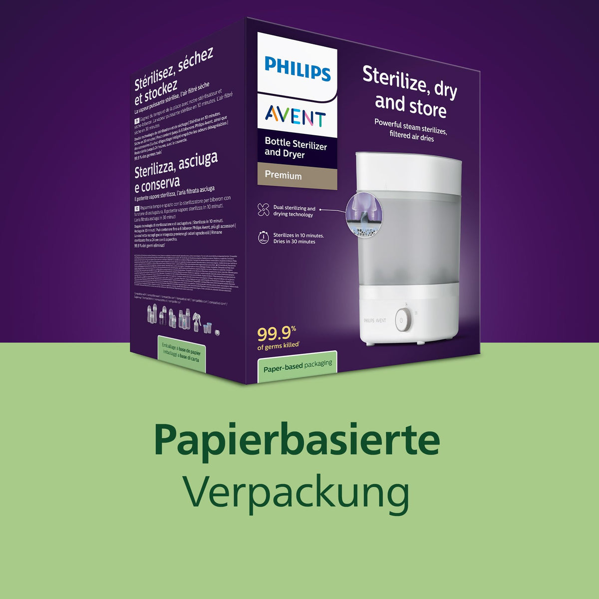 Philips AVENT Sterilizator și uscător pentru biberoane Premium, elimină 99,9% din bacterii, fără substanțe chimice, capacitate pentru 6 biberoane/suporturi/accesorii, model SCF293/00