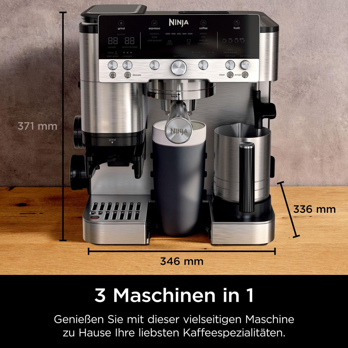 Ninja Luxe Premier 3-in-1 Coffee Machine with Grinder, Silver, ES601EU