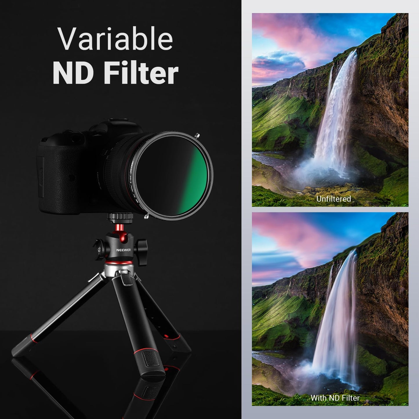 NEEWER 2 in 1 43mm Variable ND Filter ND2-ND32&CPL (Circular Polarizing Filter) No X Cross Variable Gray Filter HD Optical Glass 30 Layer Nano Coated Water-Repellent Scratch-Resistant - 10102082