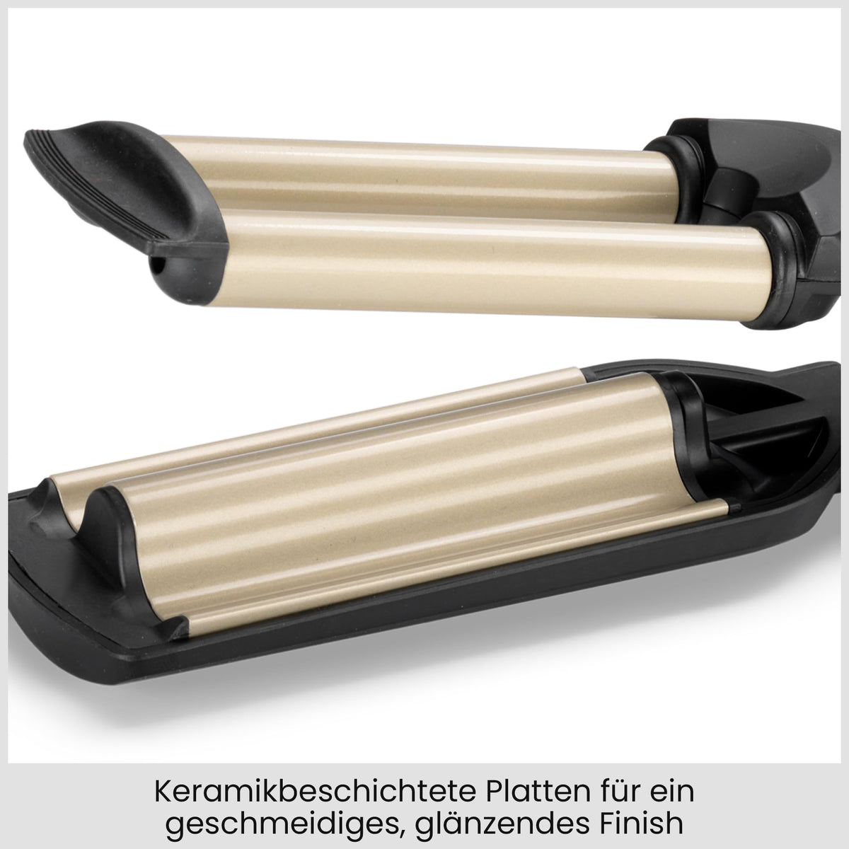 BaByliss Easy Waves – Ondulator pentru Beach Waves, acoperire din ceramică-titan, 3 setări de temperatură, vârfuri rezistente la căldură, aurie și neagră, C260E - 3030050064308