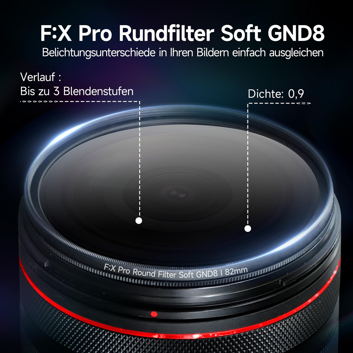 Rollei F:X Pro gray gradient round filter Soft GND 8 screw filter with rotating ring for adjusting the gradient along the axis of rotation Ideal for landscape and architectural photography (82 mm)