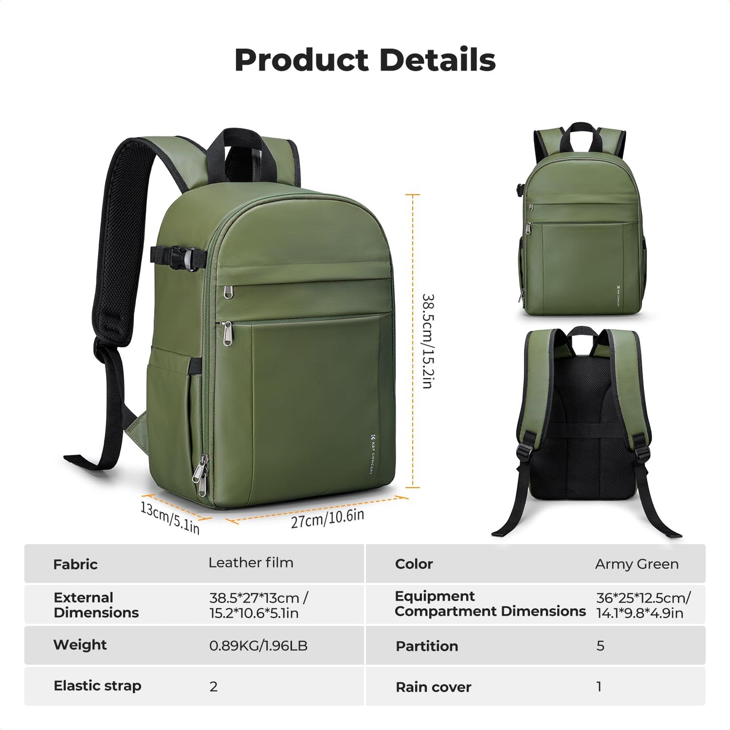 K&F CONCEPT camera backpack photo backpack compact & lightweight with rain cover - KF13.223V1