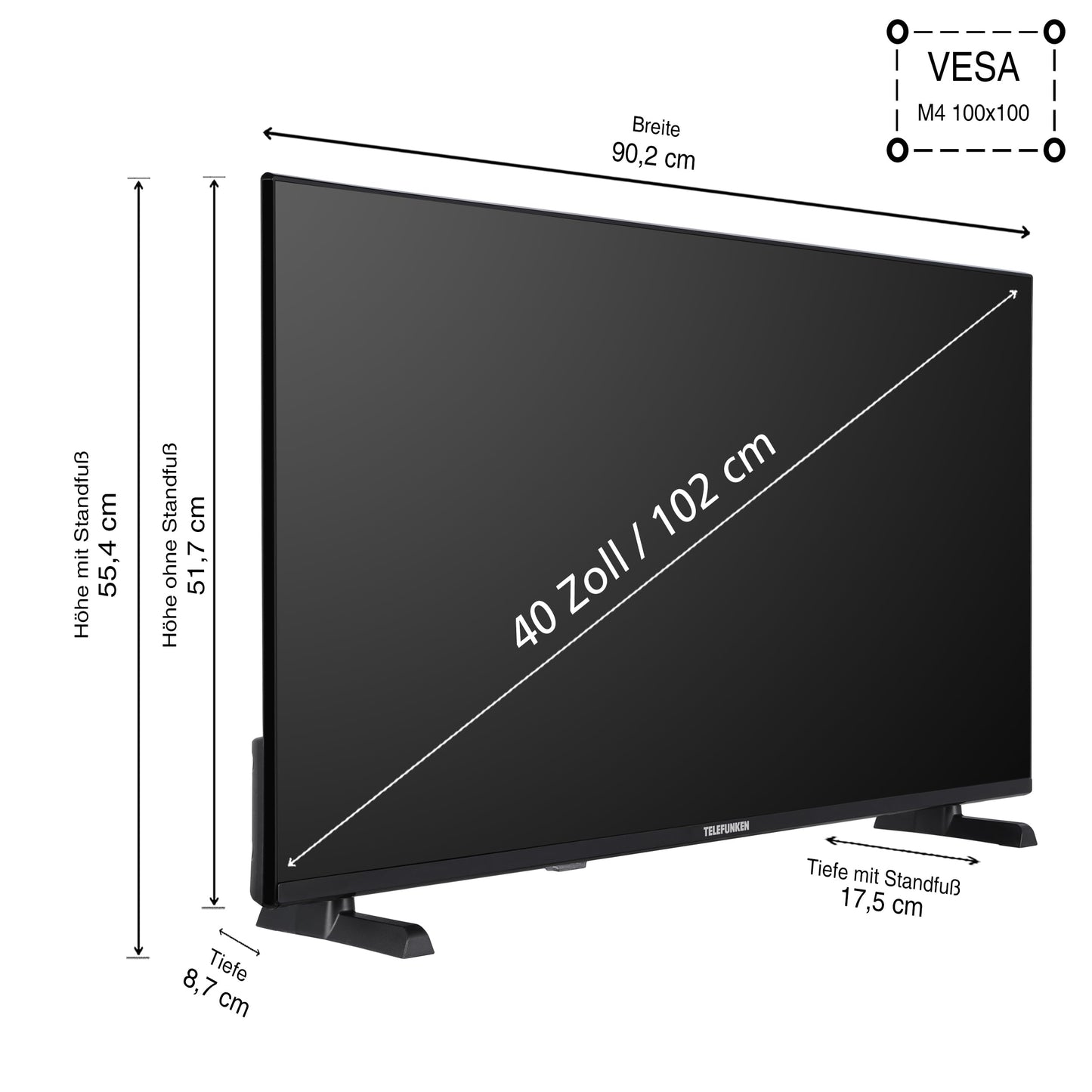 TELEFUNKEN QF40VP750S QLED TV 40 inch Smart TV VIDAA Full HD TV, HDR TV with integrated triple tuner, LED TV black (2026)