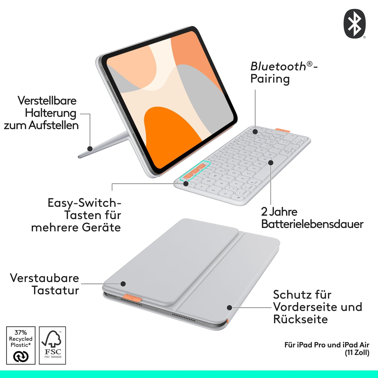 Logitech Flip Folio, keyboard case for iPad Pro 11 inch (M4 and M5) - 920-013847