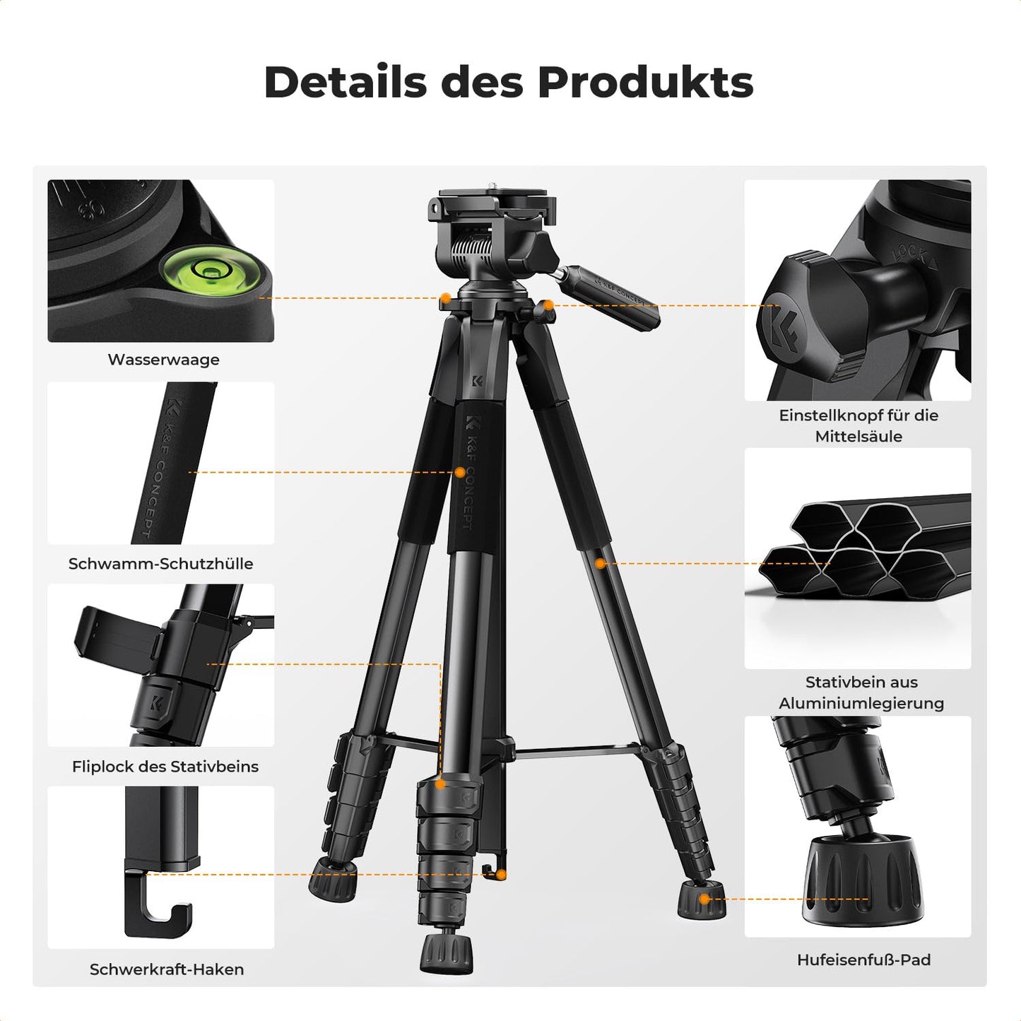 K&F CONCEPT aluminum camera tripod, 190cm lightweight tripod with bag - KF09.126