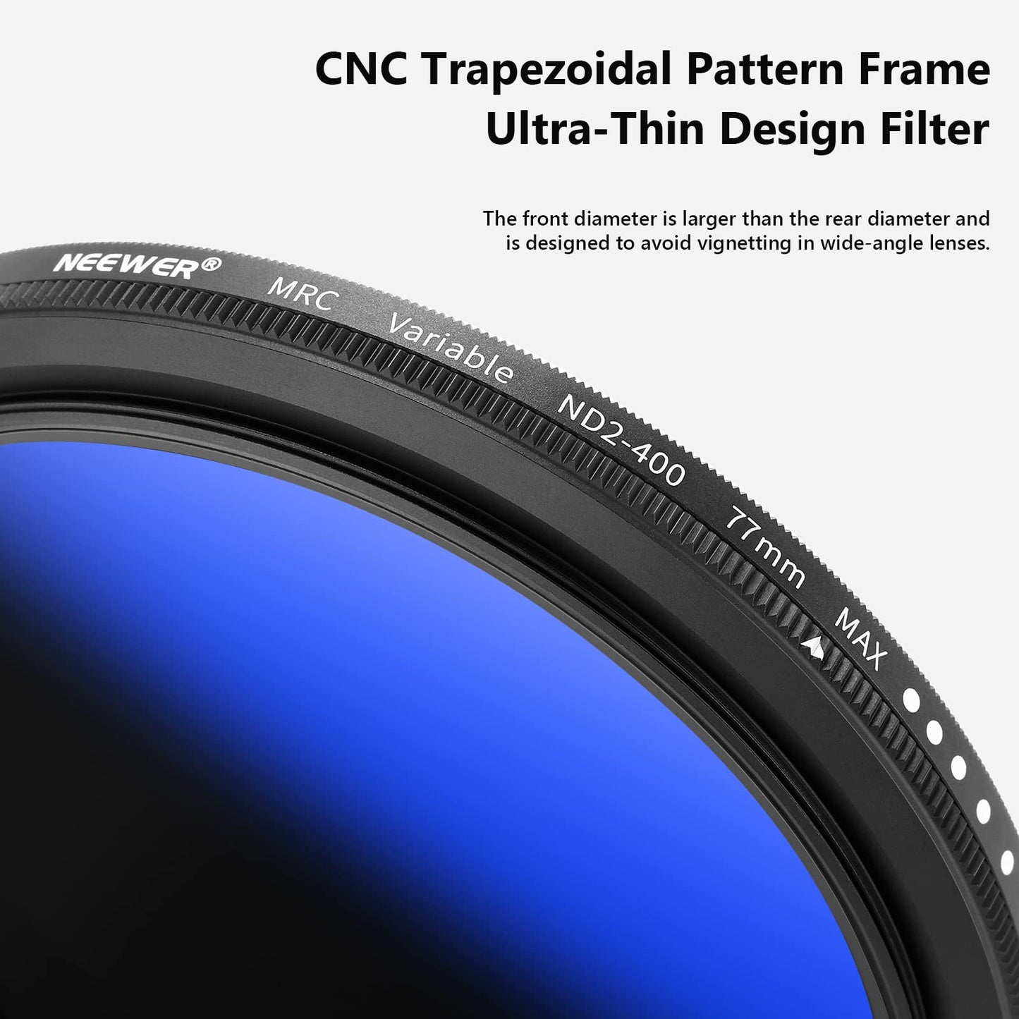 NEEWER ND2-ND400 Variable ND filter 77mm (1-9 stops) with multi-layer coating, waterproof, scratch-resistant, ultra-thin and variable, gray filter - NW