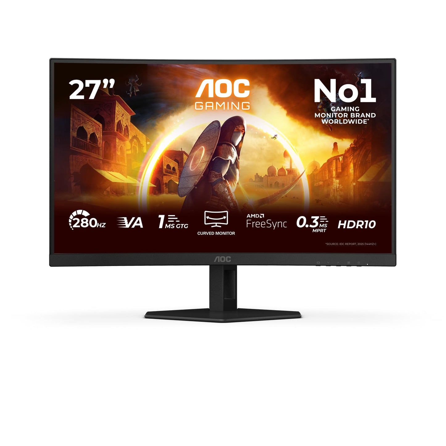 AOC C27G4ZXE 27 inch curved, FHD gaming monitor, 280Hz, Fast VA panel, 1ms GtG, HDR10, FreeSync Premium, (1920x1080 HDMI 2X 2.0 DP 1x 1.4) black
