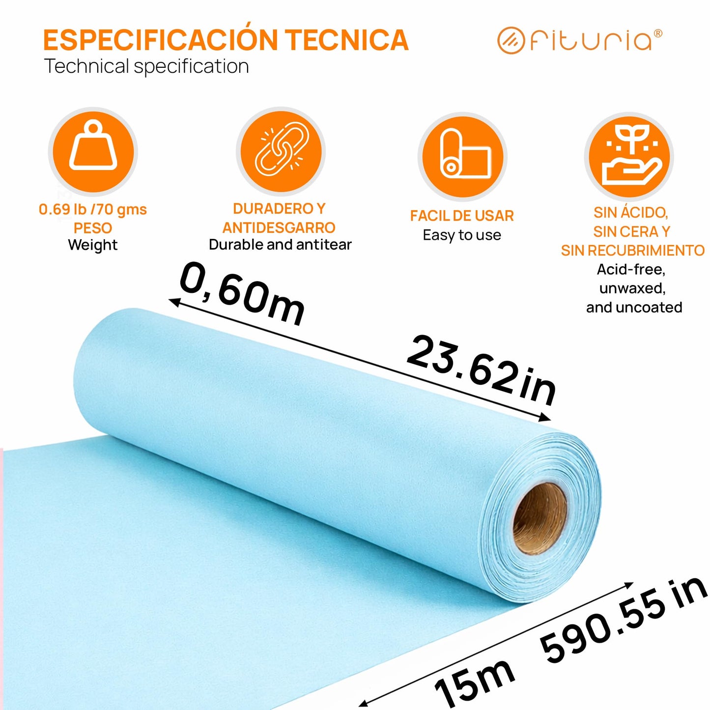 OFITURIA Kraft Paper Blue Pastel - Roll 0.60 × 15 m - 6 Rolls - Wrapping Paper and Packaging Paper - Craft Paper for DIY, Decoration and Sewing Patterns - Tear-Resistant and Easy to Cut - COM620-parent2