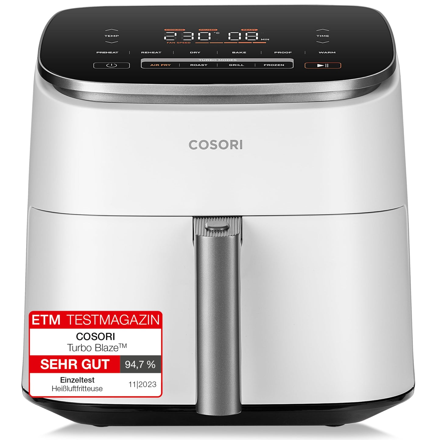 Cosori Turboblaze hot air fryer Airfryer, 9-in-1 Air Fryer XXL 6L, quiet DC motor with 5 speed levels, grilling, baking, fermenting, dehydrating, 87 recipes, 64% energy saving, white - CAF-DC601-WEU