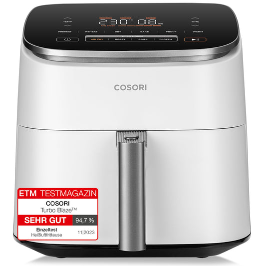 Cosori Turboblaze hot air fryer Airfryer, 9-in-1 Air Fryer XXL 6L, quiet DC motor with 5 speed levels, grilling, baking, fermenting, dehydrating, 87 recipes, 64% energy saving, white - CAF-DC601-WEU