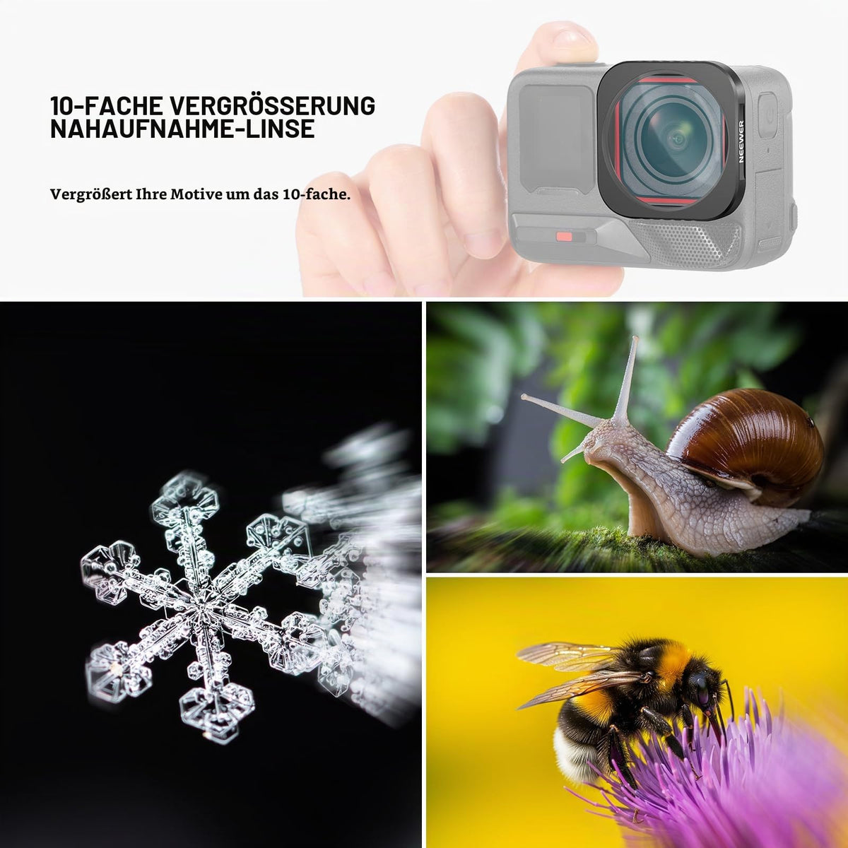 NEEWER 10X Makro Objektiv Kompatibel mit Insta360 Ace Pro/Ace Pro 2 Action Cam, Nicht kompatibel mit der aktualisierten Version des neu gestalteten runden achteckigen Objektivschutzes, LS-C40 - 10107112