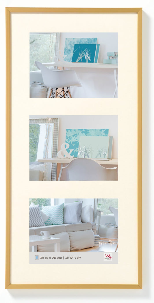 walther design picture frame gold 3X 15x20 cm gallery with passe-partout, New Lifestyle plastic frame KV320G