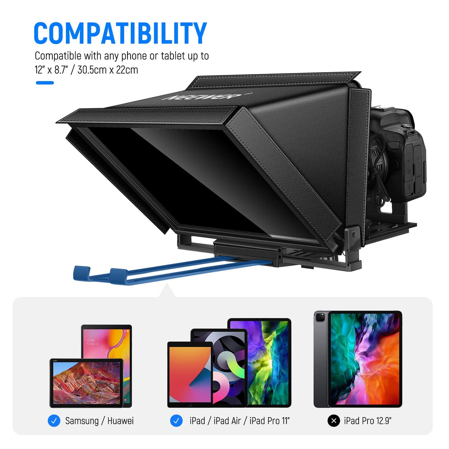 NEEWER X12 aluminum alloy teleprompter with RT-110 remote control and app control, compatible with iPad, iOS/Android tablet, smartphone, DSLR camera, complete metal construction with carrying case