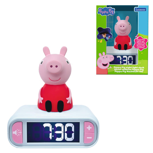 Lexibook, Peppa Pig, Peppa Pig Night Light Alarm Clock, Sounds and Melodies, Backlit LCD Display, Luminous, Snooze, RL800PP.
