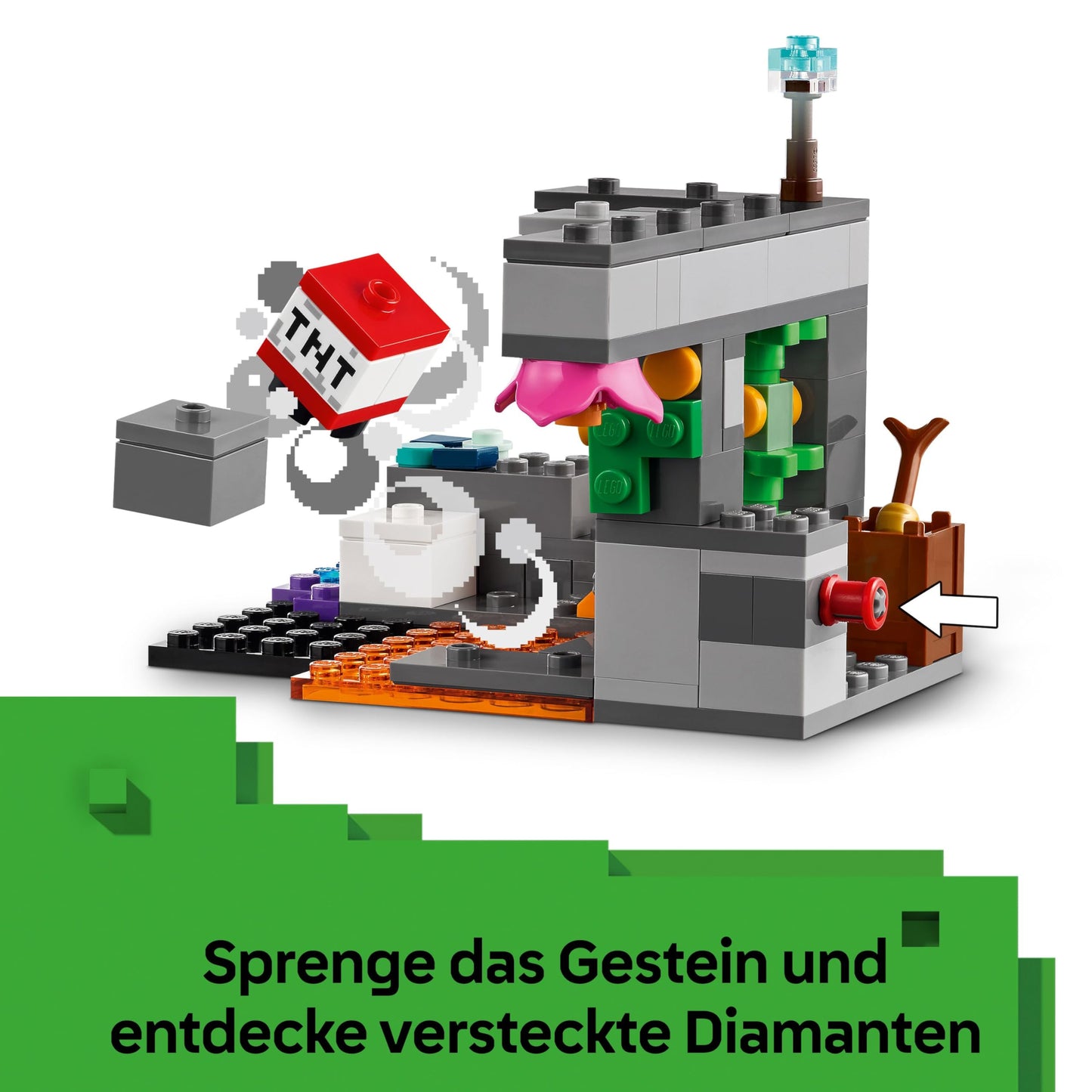 LEGO Minecraft Encounter with the Guardian - Toy with mute ranger minifigure and movable mob figure - With TNT function for rock fall - Gift for boys aged 7 and up and gaming fans - 21274