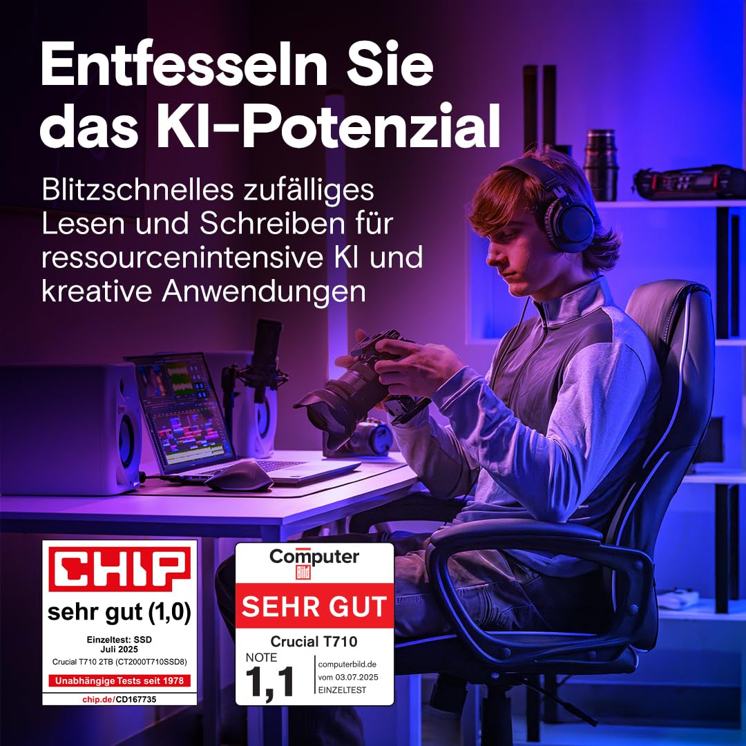 Crucial T710 SSD 1TB M.2 NVMe PCIe 5.0 x4 Gen5, cu viteze de până la 14.900 MB/s la citire și 13.700 MB/s la scriere, ideal pentru laptopuri și PC-uri desktop, TLC NAND, hard disk intern - CT1000T710SSD8-01