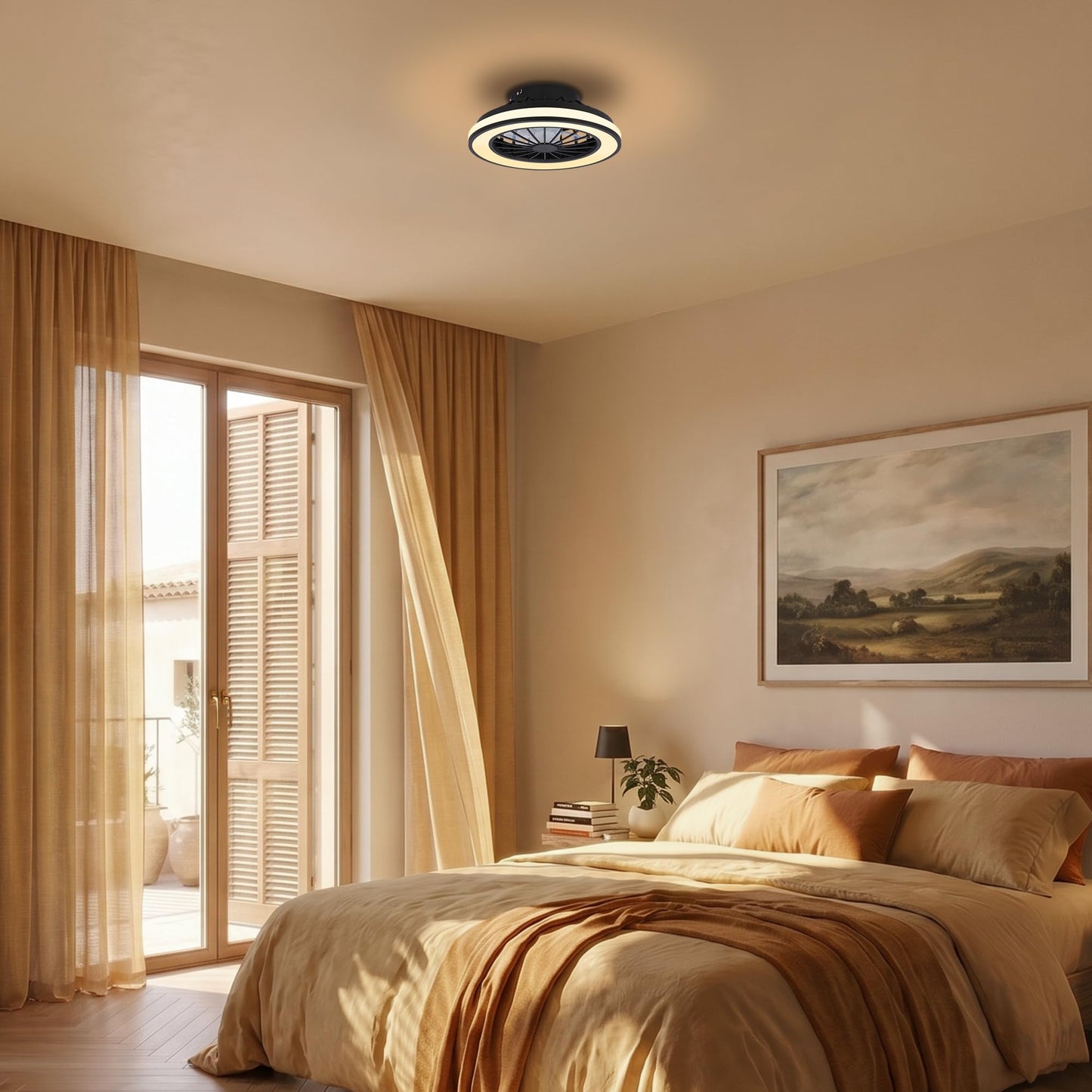 BRILONER - LED ceiling fan with lighting, remote control, quiet DC motor, 5 speeds, CCT, dimmable, lamp with fan, LED ceiling light, ceiling lamp fan, 38 cm, black - 3970015