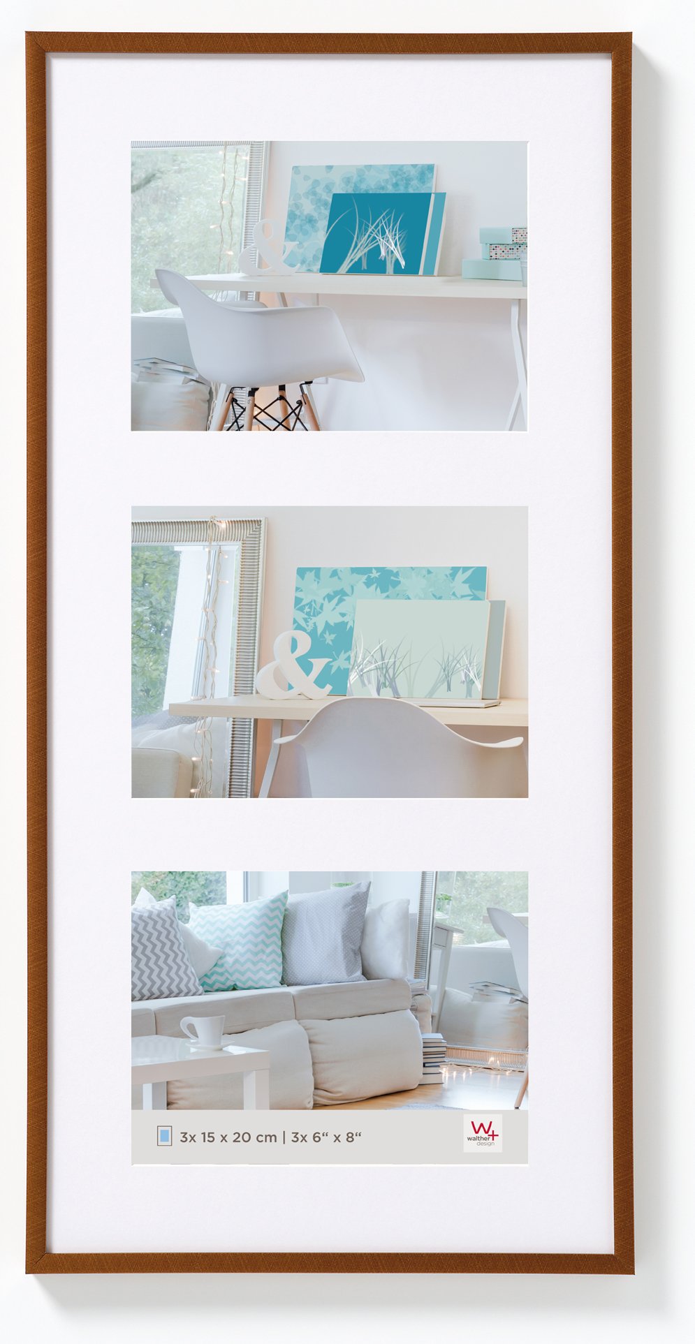 walther design picture frame bronze 3X 15x20 cm gallery with passe-partout, New Lifestyle plastic frame KV320J