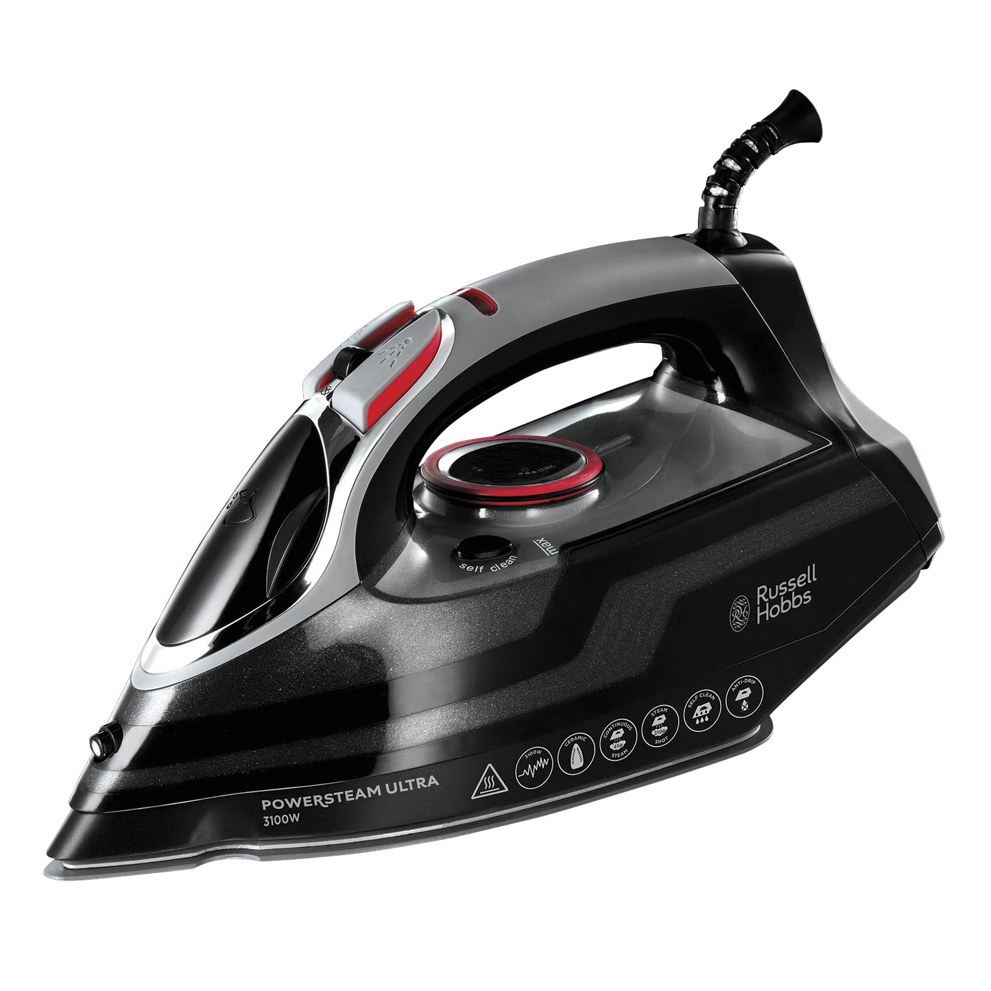 Russell Hobbs steam iron [3100W, 210 g extra steam burst] iron power (350ml water tank, ceramic soleplate, self-cleaning & spray water function, anti-limescale & drip stop, 70g/min) 20630-56