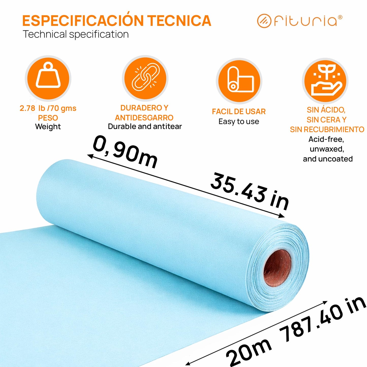 OFITURIA Kraft Paper Blue Pastel - Roll 0.90 × 20 m - 6 Rolls - Wrapping Paper and Packaging Paper - Craft Paper for DIY, Decoration and Sewing Patterns - Tear-Resistant and Easy to Cut - COM620-parent2