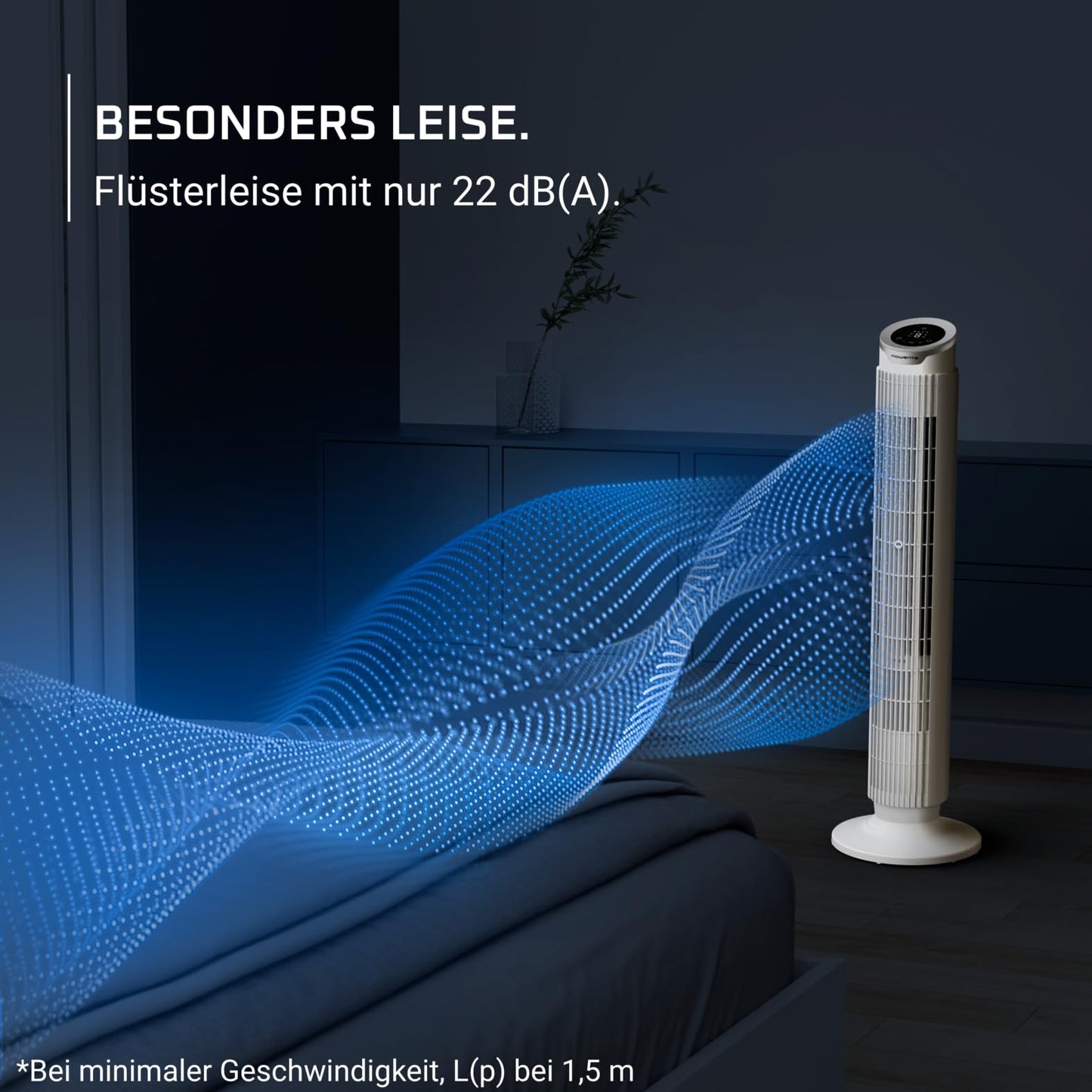 Rowenta Eole Silence Force Tower Fan, Powerful, Silent Mode, 8 Speed Levels, 4 Automatic Modes, Timer, 90° Panning, Remote Control, Dust Cover, White, VU7025F0