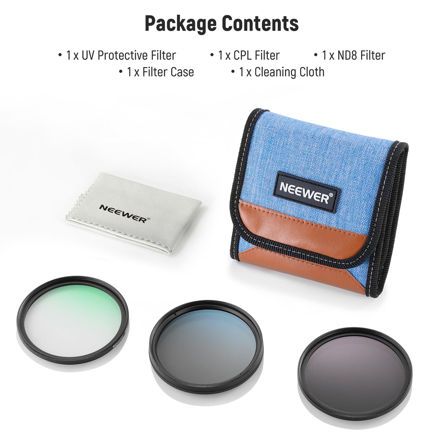 NEEWER 58 mm UV/CPL/ND lens filter set, UV protection + circular polarizing filter + gray filter (ND8) camera lens filter set with multi-coated optical glass, slim frame and storage box - 10106144