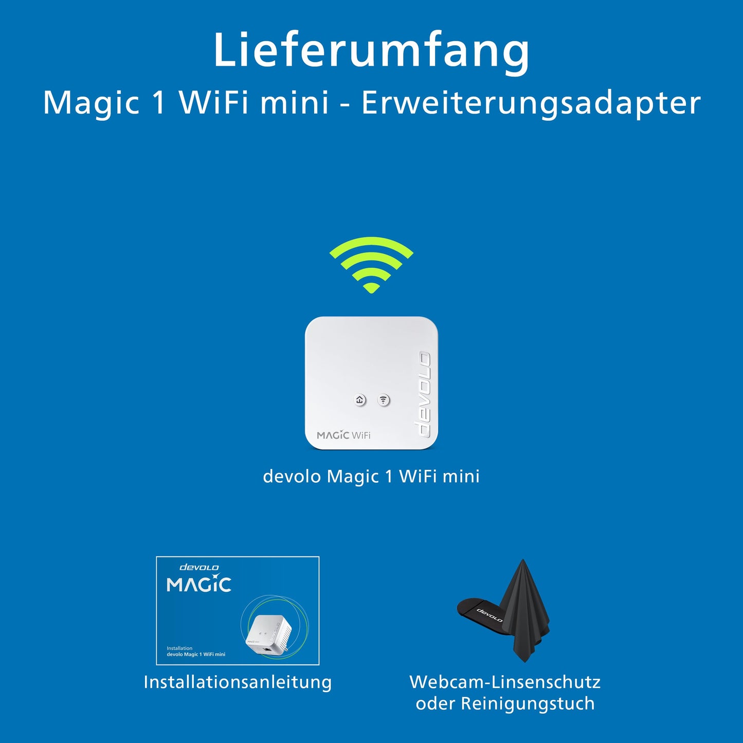 devolo Magic 1 WiFi mini expansion adapter, WiFi powerline adapter, up to 1,200 Mbit/s, WiFi amplifier, 1x LAN connection, dLAN 2.0, white - 8560