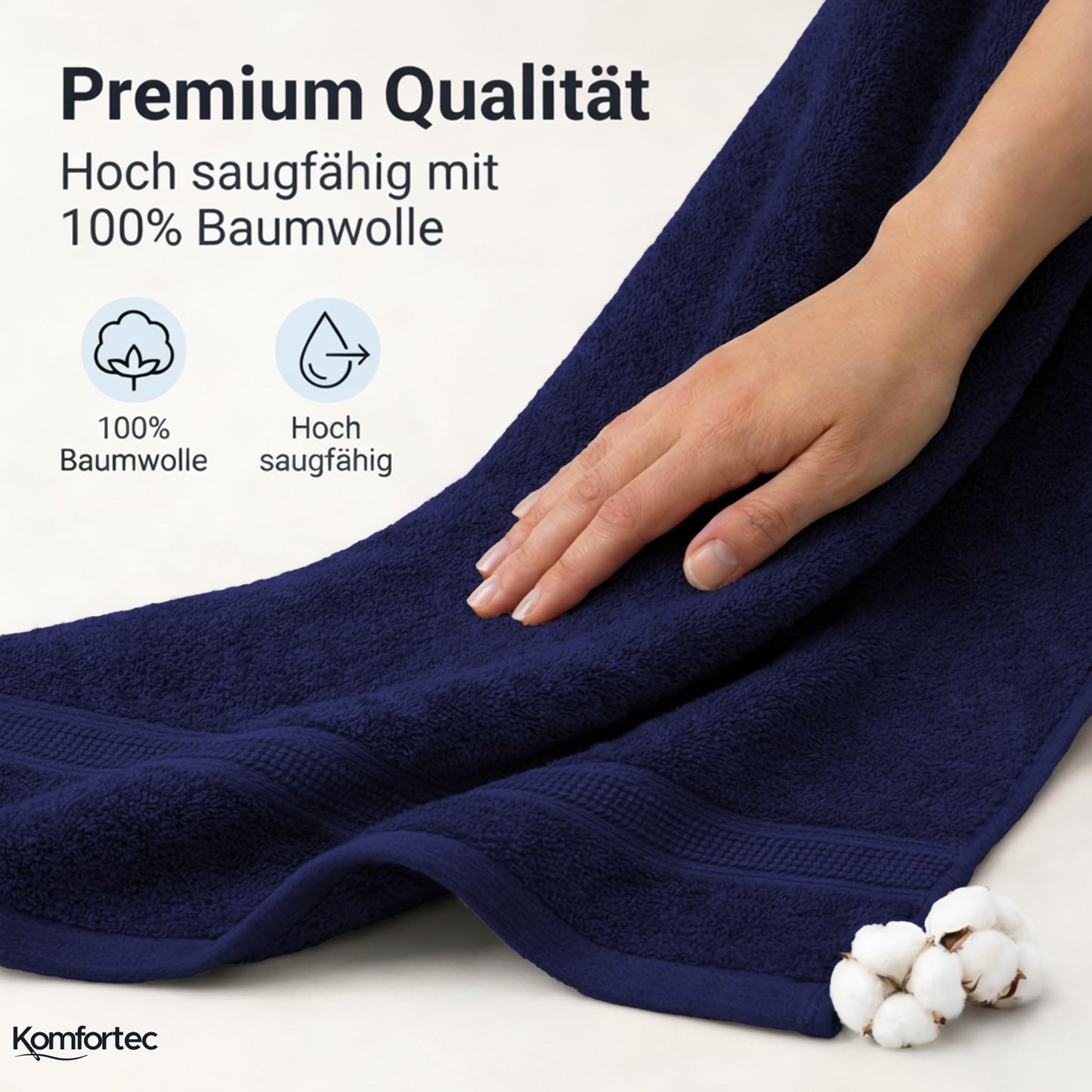 Komfortec set of 8 towels, 4 bath towels 70x140 cm & 4 hand towels 50x100 cm, 100% cotton terry cloth, fluffy and absorbent, navy blue - 4er-50x100-und-4er-70x140-navyblau-amz