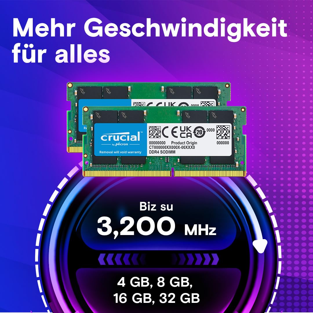 Crucial DDR4 RAM 16GB 3200MHz SODIMM CL22, memory for laptop/notebook, mini PC (also 2933MHz / 2666MHz) - CT16G4SFRA32A