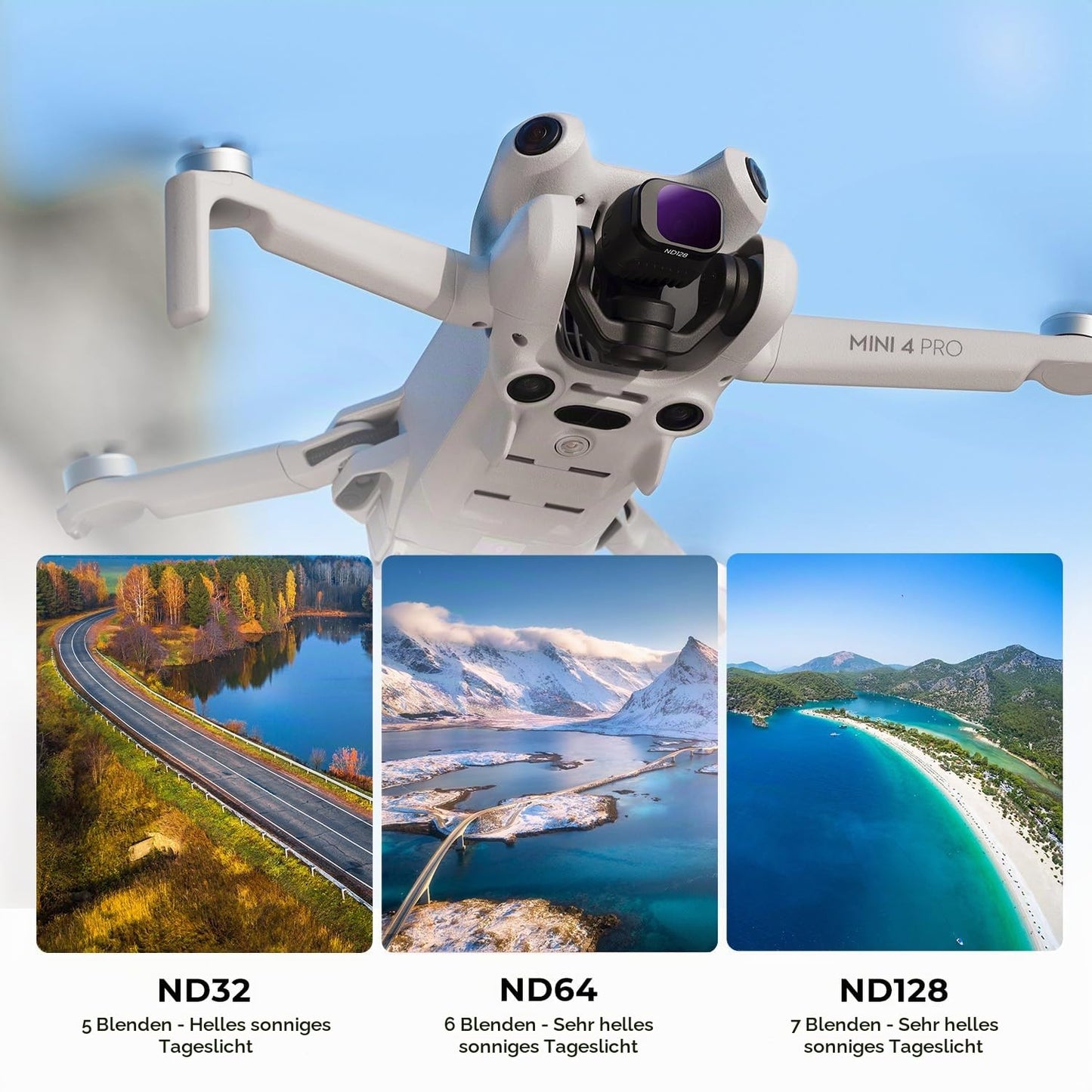 K&F CONCEPT Mini 4 Pro ND filter set, polarizing filter, 6 pieces CPL, ND8, ND16, ND32, ND64, ND128 filters compatible with DJI Mini 4 Pro - SKU.2080