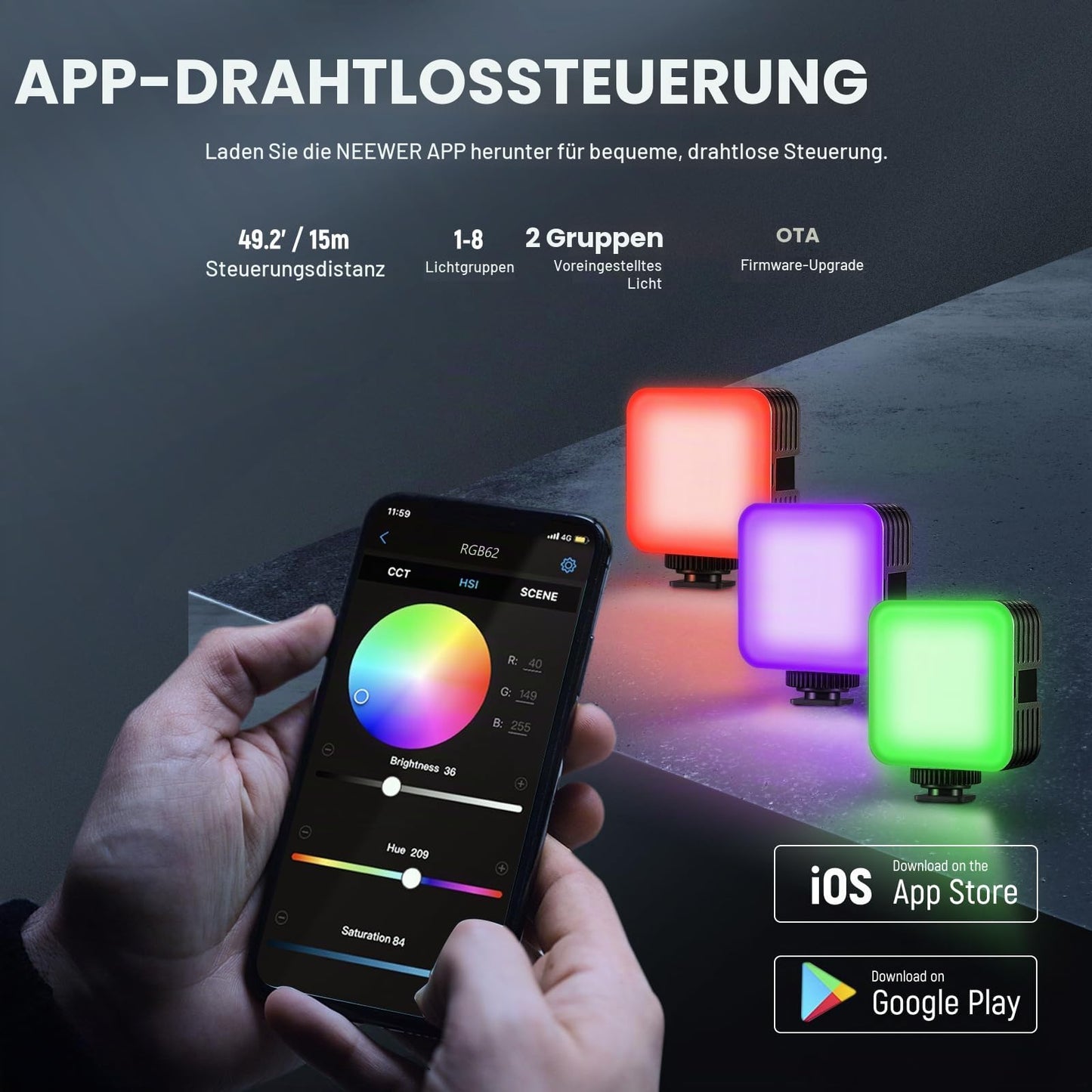 NEEWER RGB62 Magnetic RGB video light with improved app control