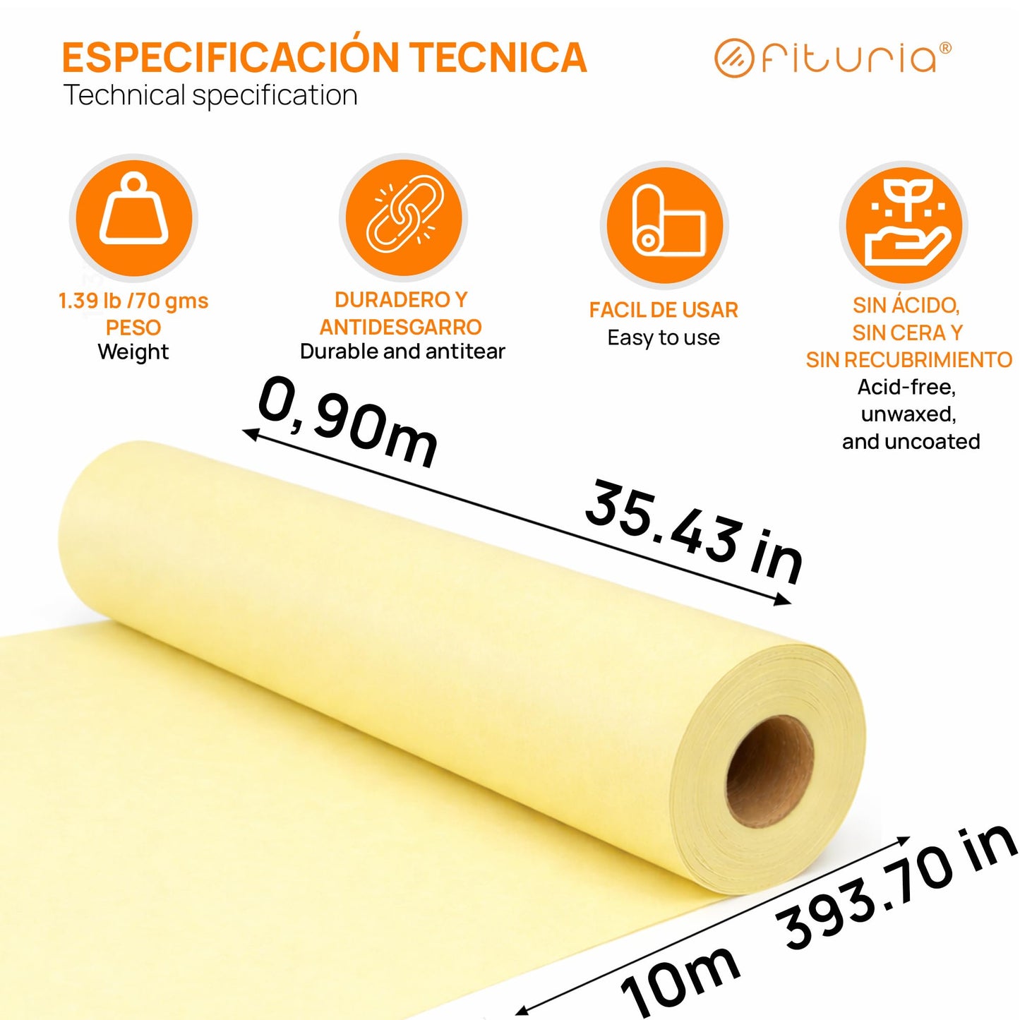 OFITURIA Kraft Paper Yellow Pastel - Roll 0.90 × 20 m - 3 Rolls - Wrapping Paper and Packaging Paper - Craft Paper for DIY, Decoration and Sewing Patterns - Tear-Resistant and Easy to Cut - COM620-parent2