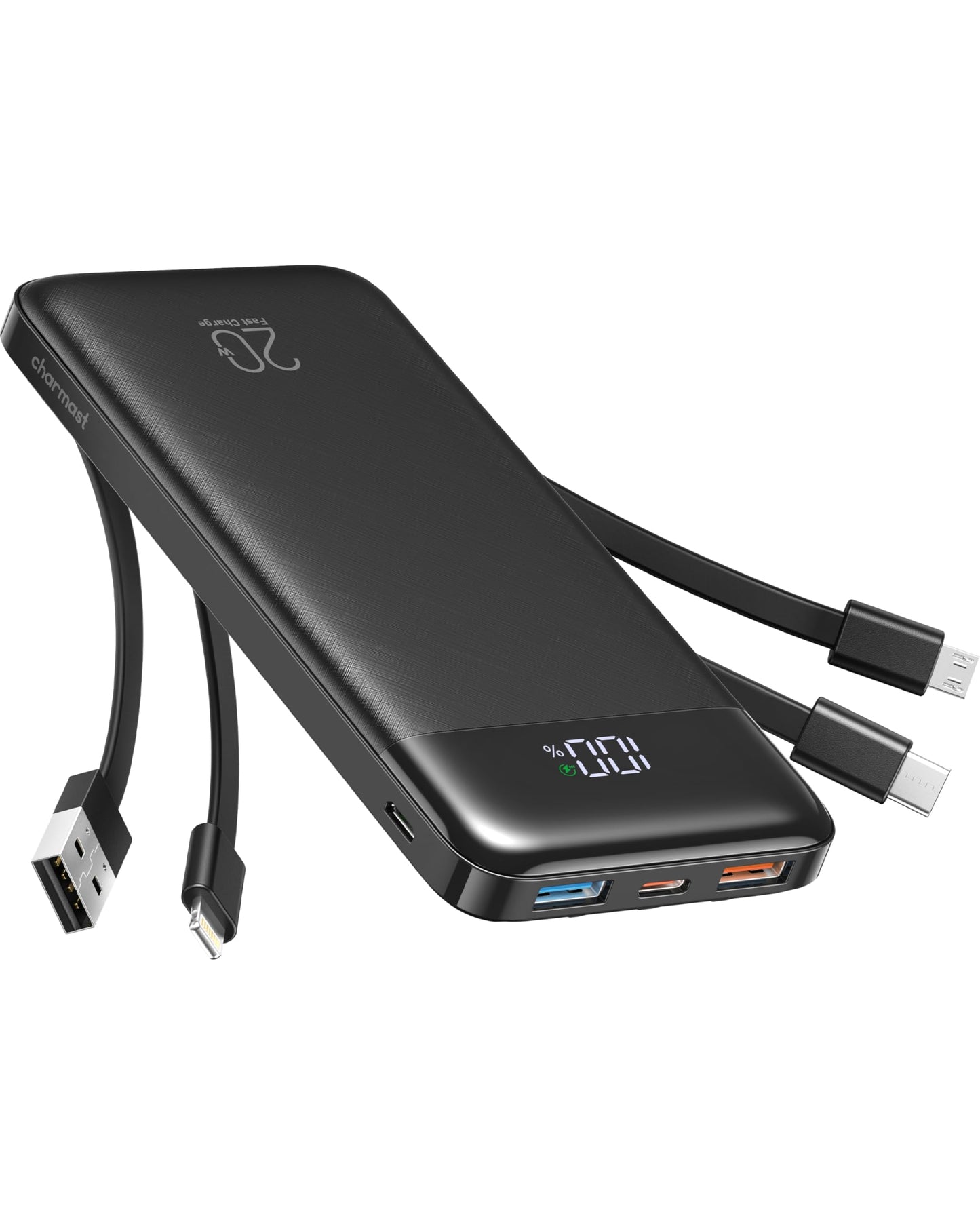 Charmast Power Bank, 22.5W power bank 20000mAh with 4 cables & 6 outputs - C2065