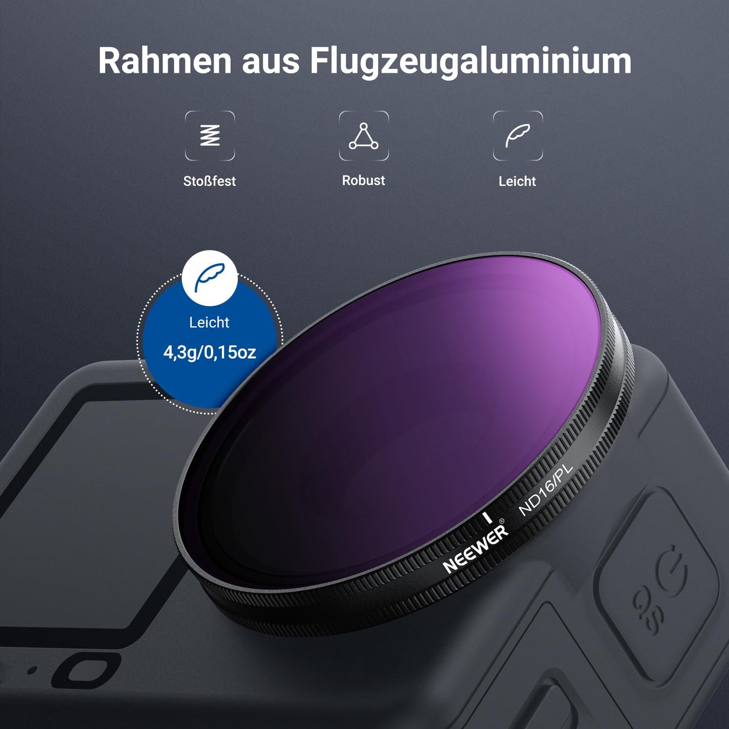NEEWER ND/PL Filter Set Compatible with DJI Osmo Action 6 only, ND8/PL+ND16/PL+ND32/PL+ND64/PL Polarizing Filter Gray Filter CPL Lens Filter, Multi-Coated HD Action Cam Photography Accessories, FL-B3