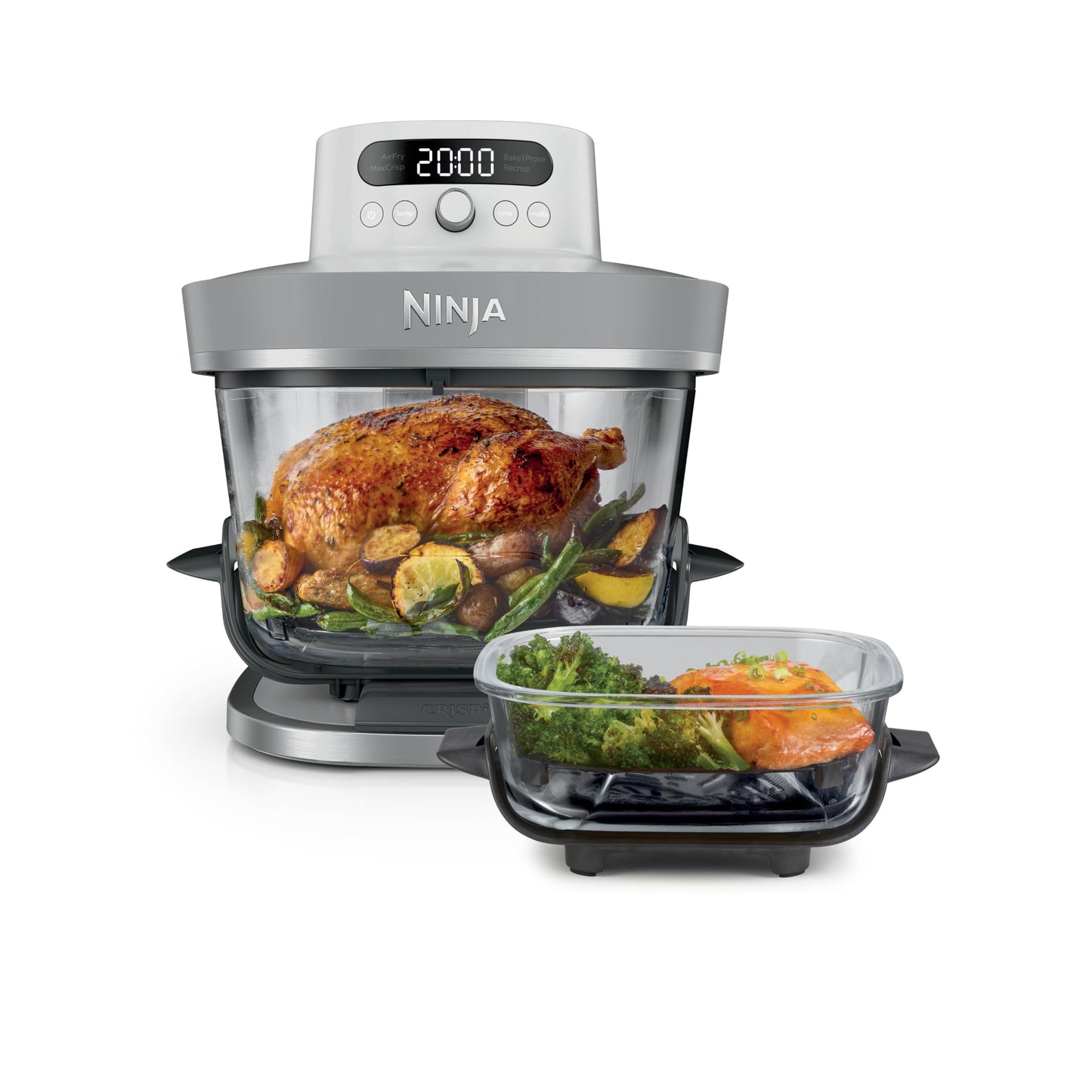 Ninja CRISPi PRO XL Glass Air Fryer, 5 Preset Cooking Functions, Includes CleanCrisp Glass Jars (5.7L and 2.3L) and Storage Lid, White AS090EUWH