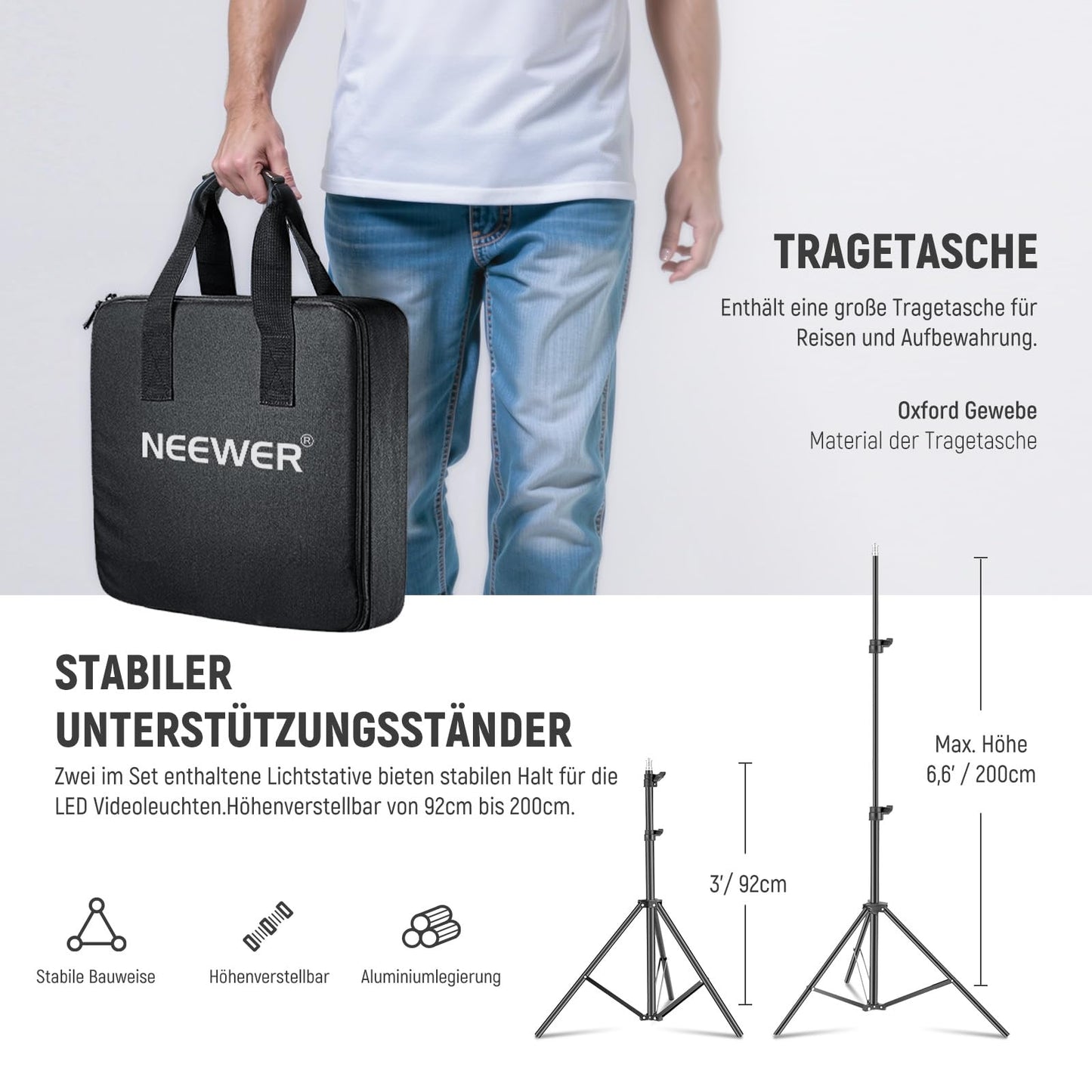 NEEWER Upgraded RGB LED Studio Video Light with Tripod Stand, App Control 50W 7000Lx CRI97+ 3200-5600K Dimmable Panel Key Light Set for Game Streaming, YouTube Recordings, Photography, RGB660 PRO II - 10106194