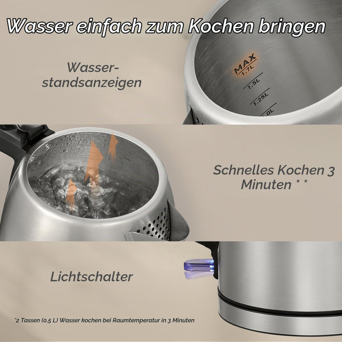 COSORI Electric Kettle Stainless Steel, 1.7 Liters, Plastic-Free - CEK-S152-VEU