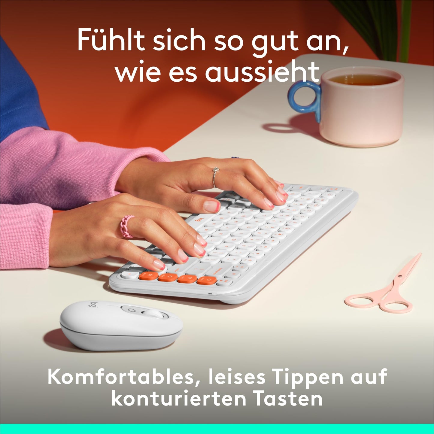 Logitech POP ICON Keys wireless Bluetooth keyboard, comfortable typing, programmable keys, easy switch between up to 3 devices, for notebook, tablet, PC, German QWERTZ layout - white - 920-013060