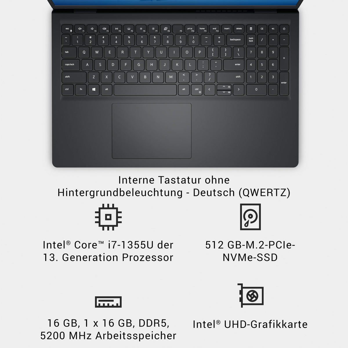 Dell 15 Laptop - Intel Core i7-1355U, 16GB RAM, 512GB SSD - DDC15250-7964BLK-PDE