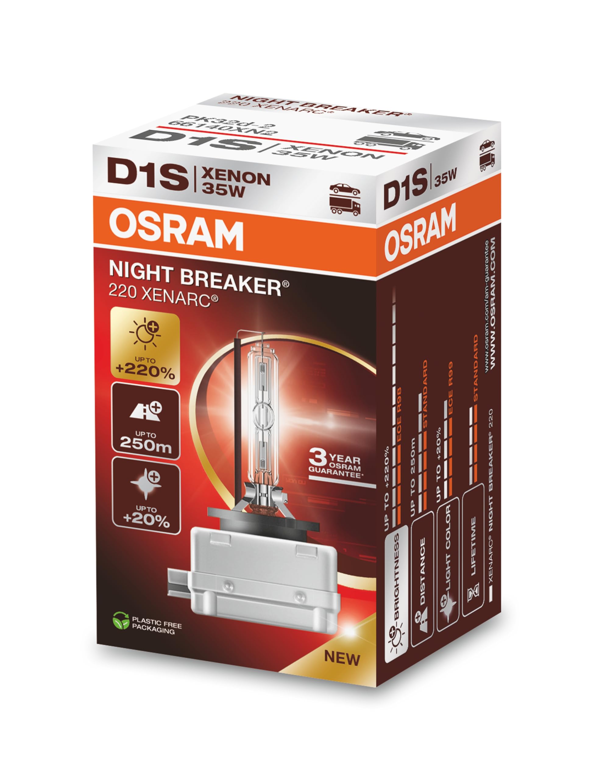 Osram D1S 35W XENARC® NIGHT BREAKER® LASER +220% 3 year guarantee* 1 pc - 66140XN2
