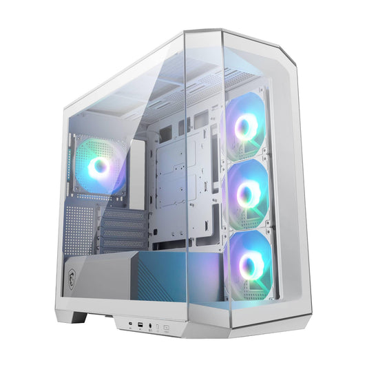 MSI MAG PANO M100L PZ White Micro-ATX PC Case - Micro-ATX capacity, GPU support stand, fill level indicator, dust filter, 33 mm cable management space, USB Type-C (20Gbps) - 306-7G24W22-809