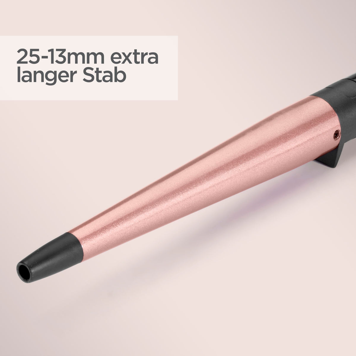 BaByliss Rose Quartz Conical Wand – 13-25mm curling wand for natural waves and curls, ceramic, 6 temperature settings from 160°C to 210°C, Pink & Black, C454E