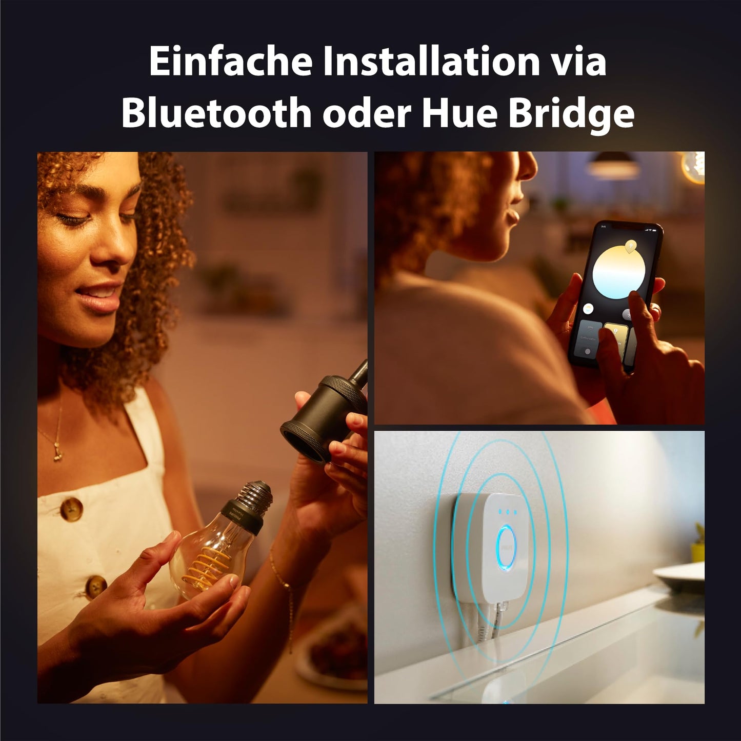 Philips Hue White Ambience E27 Standard Filament, 7W, dimmable, warm to cool white light, compatible with Amazon Alexa (Echo, Echo Dot), pack of 3 - 929002477504