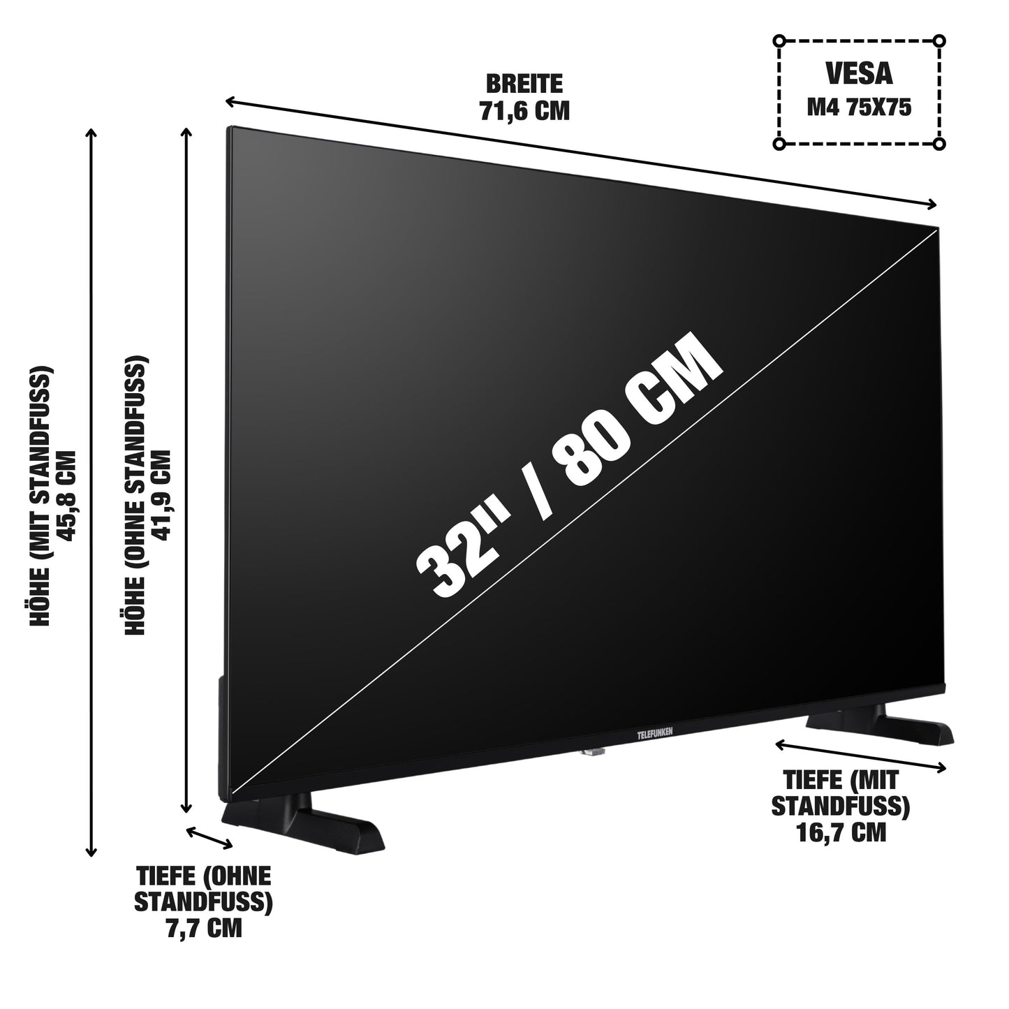 TELEFUNKEN XH32P900S 32 inch TV LED TV HD-Ready (1366x768 pixels) with 80 cm screen diagonal and integrated triple tuner (2026)