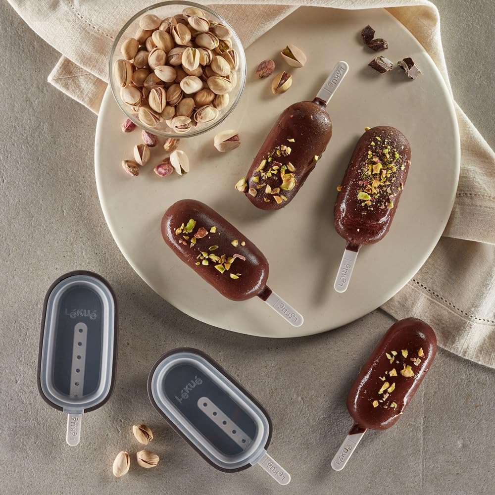 Lékué set 4 pieces. Creamy ice cream mold plus silicone container, brown - 882265
