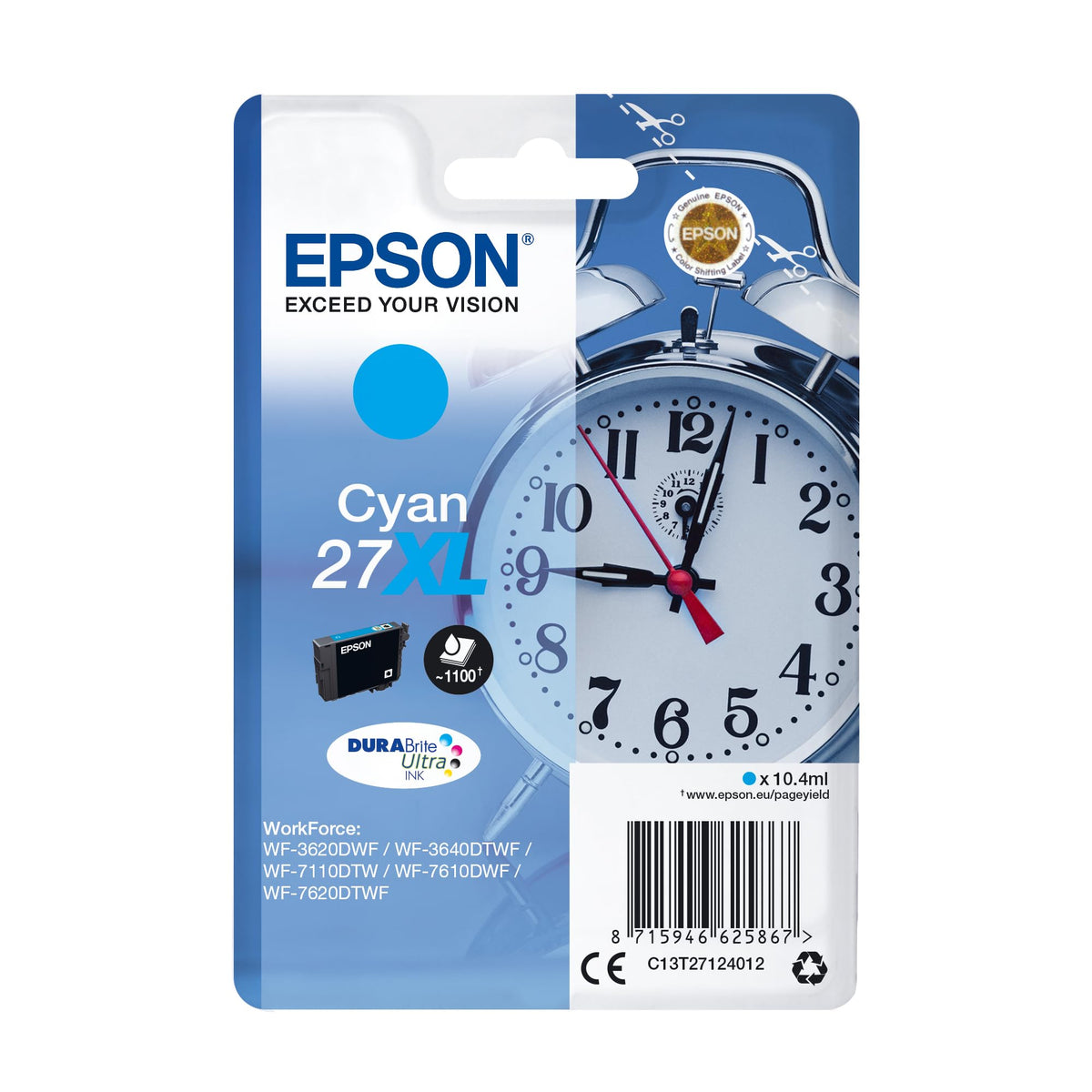 Epson Original 27XL Cerneală Wecker (WF-3620DWF, WF-3640DTWF, WF-7110DTW, WF-7210DTW, WF-7610DWF, WF-7620DTWF, WF-7710DWF, WF-7715DWF, WF-7720DTWF), cyan - 235M179