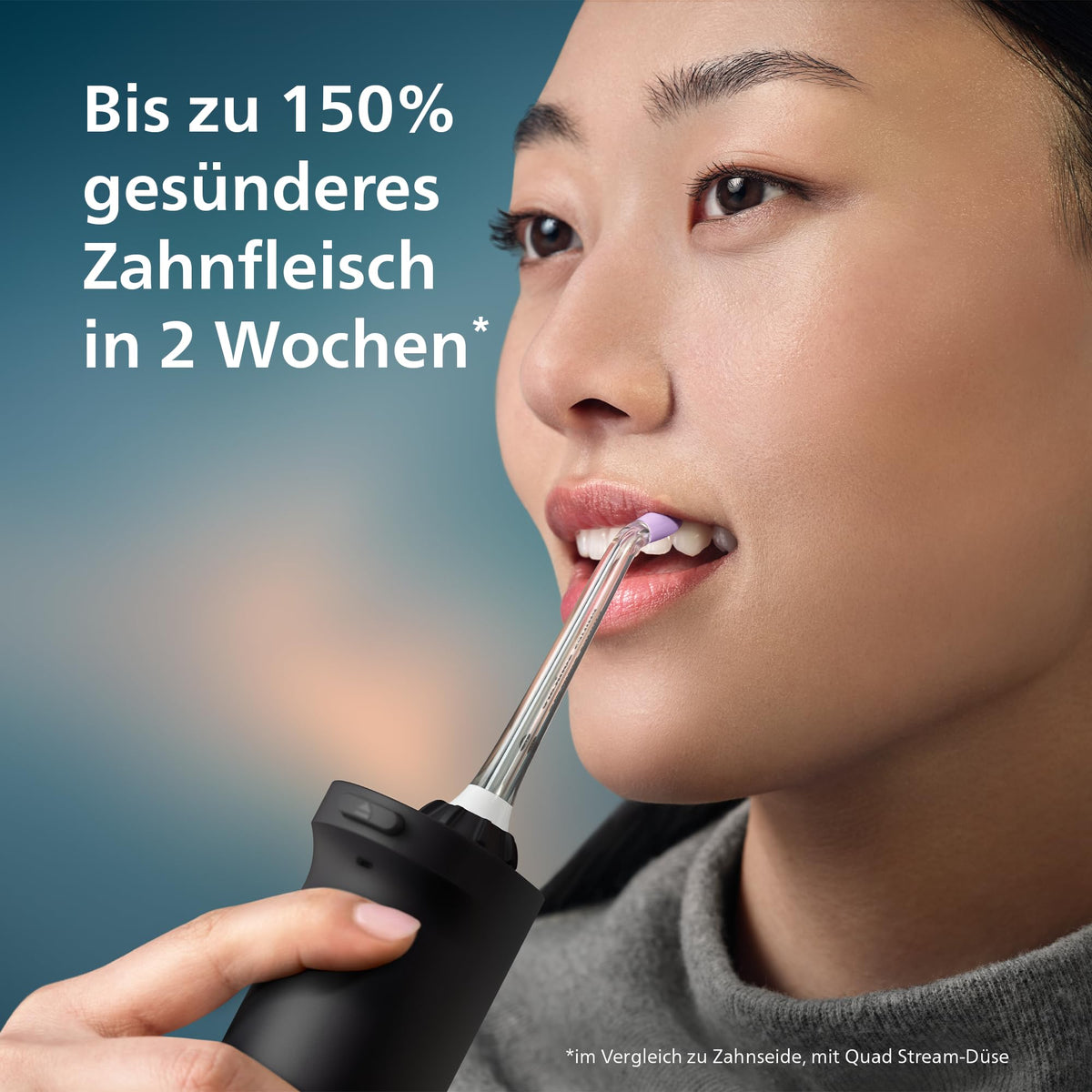 Philips Sonicare kabelloser Power Flosser 3000 Munddusche, Wasser-Flosser pentru dinți, gingii și îngrijirea dentară, în negru (Model HX3826/33)