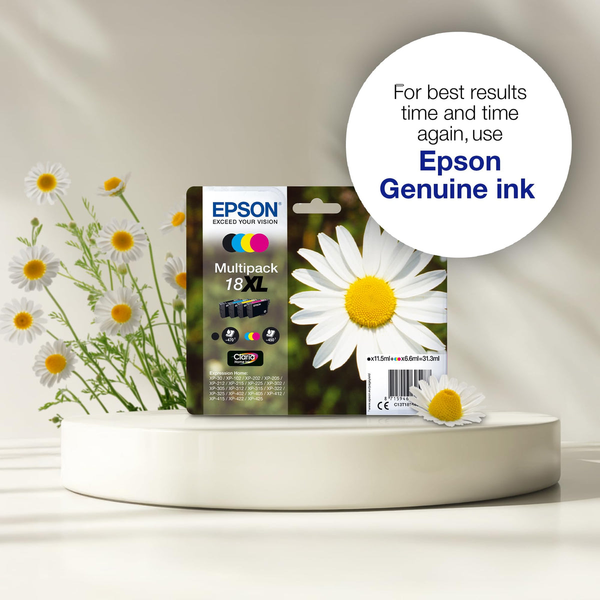 Cartuș de cerneală original Epson Gălbenele, cerneală Claria Home, pentru imprimare de text și fotografii (pachet unic) negru T180140 Standard (pachet cu 2) - C13T18014012