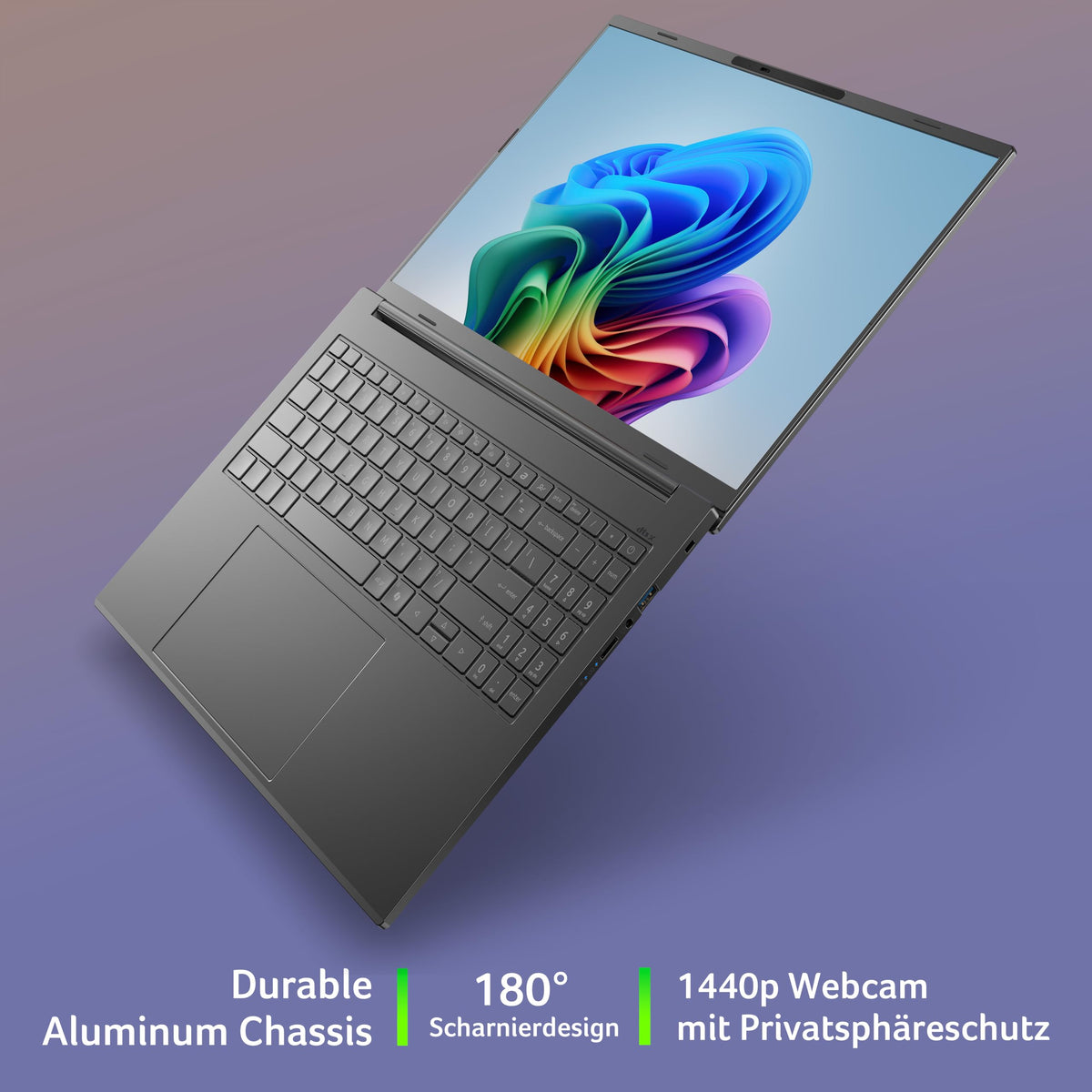 Laptop Acer Aspire 16 AI (A16-11M-X1CW) KI, Copilot+ PC, Display WUXGA IPS de 16" cu 120Hz, Qualcomm Snapdragon X X1-26-100, 16 GB RAM, 512 GB SSD, GPU Qualcomm Adreno, Windows 11, Layout QWERTZ